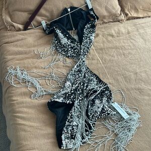 Silver tinsel body suit
